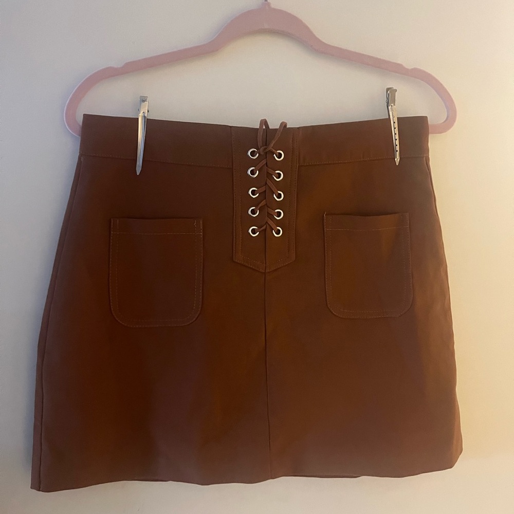 Brown Cute Lace Up Mini Skirt